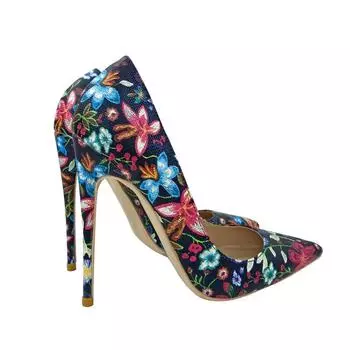 Fashion New Party Shoes Embroidered Graffiti Fashion Banquet Shoes 12CM10cm 8cm Pointed Thin High Heels 33