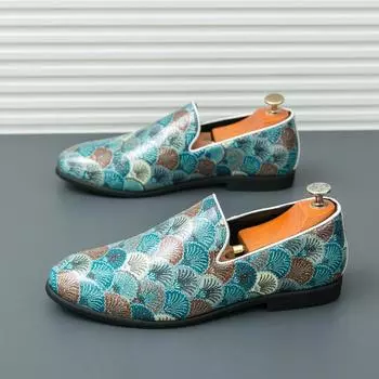 Fashion New Pointed Printing Pattern Slip On Shoes Men Designer Comfort Loafers Formal Wedding Prom Dress Homecoming Footwear 38