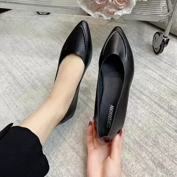 Fashion new Real Leather Shoes Flats Women Spring Autumn Non-slip Soft Sole Comfortable Fashion Pointed Toe flat shoes women 35 чёрный