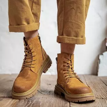 Fashion New Retro Autumn and Winter Plush Warm Men’s High Top Boots Brand Leisure Comfy Men Ankle All-match British Style Boots 38