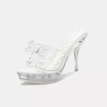 Fashion new rivets transparent pointed crystal heel fashion model catwalk nightclub princess large size sandals 35