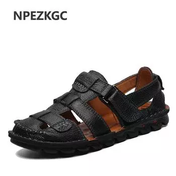 Fashion New Sandals For Men Leather Outdoor Men s Sandals Casual Beach Comfortable Summer Men Breathable Rubber Shoes 2024 Large Size 48 6 коричневый