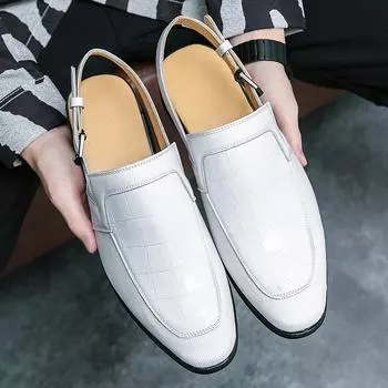 Fashion New Sandals Men PU Stone Pattern Splice Solid Color Buckle Low Heel Fashion Comfortable Non Slip Business Casual Sandals 38 белый