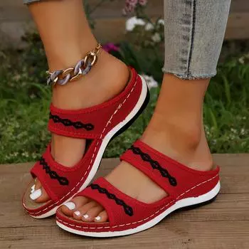 fashion New Sandals Women Summer Shoes Women Elegant Low Heels Sandals Summer Slippers Zapatos Mujer Wedge Heeled Sandals Female 35 чёрный