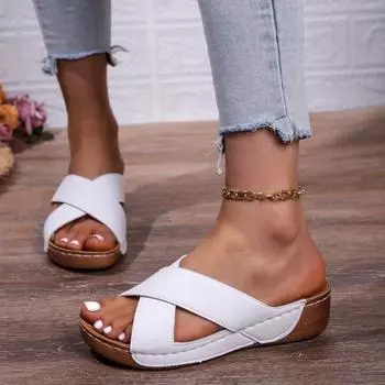 fashion New Shoes Sandals Women Summer Retro Women Shoe Slides Walking Shoes Wedge Ladies Shoes Casual Footwear Women Slippers Female 36 бежевый