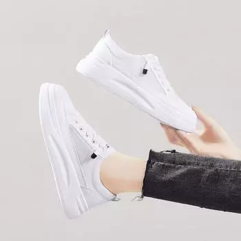 Модные новые кроссовки женские 2024 года, повседневная обувь из дышащей сетки, женские модные кроссовки на шнуровке, высокие, для отдыха, на платформе из вулканизированной ткани 9 белый