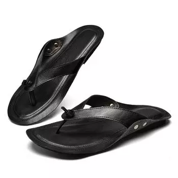 Fashion New Soft-Soled Man Beach Sandals Fashion Brand Men Casual Flip Flops Simple Leather Men Slippers Classic Mens Half Summer Shoes 38 чёрный