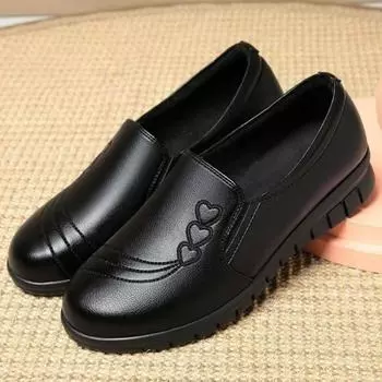 fashion New Soft Soled Mother Black Single Shoes Leather Non-slip Casual Comfortable Middle-aged Ladies Flat Shoes Ladies Leather Shoes 37 чёрный