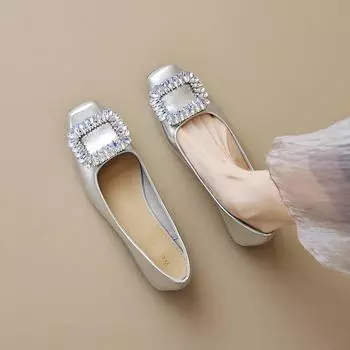 fashion New spring and autumn women s fashion shoes Korean style Party and work Crystal High heels Ladies Mary Jane casual shoes 35 чёрный