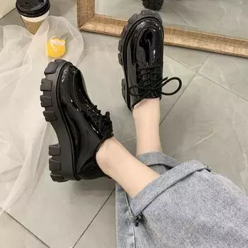 fashion New spring and autumn women shoes female round toe platform platform leather shoes female British student shoes casual womenss54 35