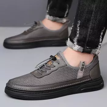 Fashion New Summer Breathable Mesh Casual Shoes Outdoor leisure minimalist style comfortable Running tennis walking Driving men s shoes 38 серый