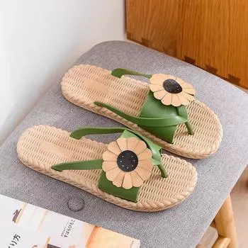 Fashion New Summer Flip Flops Ladies Ins Tide Wear Non-slip Flat-bottomed Feet Flowers Fashion Sandals Slippers All-match Beach Shoeshj 36 зелёный