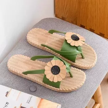 Fashion New Summer Flip Flops Ladies Ins Tide Wear Non-slip Flat-bottomed Feet Flowers Fashion Sandals Slippers All-match Beach Shoes569 36 зелёный