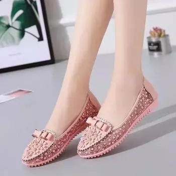 Fashion New Summer Hot Selling Breathable Women s Flat Shoes Slip-on Women s Shoes Mesh Loafers Flat Appliqus Bow Tie Soft Sole Shoes 37 белый