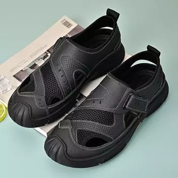 Fashion New Summer Men s Sneakers High Quality Outdoor Sandals Genuine Leather Men Casual Shoes Comfort Soft Handmade Designer Sandals 38 серый