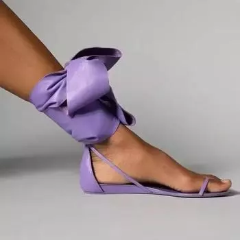 Новые модные летние сандалии женские большие плоские однотонные с открытым носком европейские и американские модные сандалии с ремешком размера плюс 40 39 фиолетовый