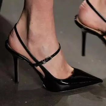 Fashion New Summer Wedding Shoes Women s Pointed Suspenders High Heels Women Dance Stiletto Shoes 34-39 Baotou Buckle Lacquered Leather 35 чёрный