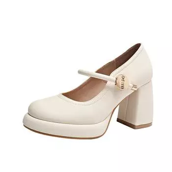 Fashion New Summer Women s Pumps Round Toe High Heel Shoes Slip on Square Heel Platform Shoes for Women Outdoor Dress Button Mary Janes 34 белый