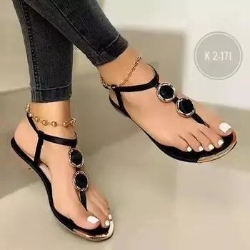 fashion New Trend Summer Sandals Women Fashion Casual Beach Outdoor Flip Flop Sandals Metal Decoration Ladies Flat Shoes Large Size 43 36 чёрный