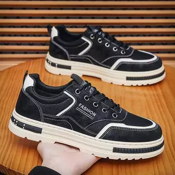 Fashion New Vulcanized Shoe Men s Sneakers 2024 Lace-up Trendy All-match Lightweight Popular Model New Style Easy To Clean Sneaker 39 чёрный