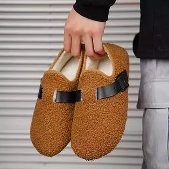 Fashion New Warm Cotton Men Shoes Winter Slip on Lightweight Slippers Women Plush Bedroom Home Cotton Loafers Unisex Winter Warm Shoes 36-37(fit 35-36) коричневый