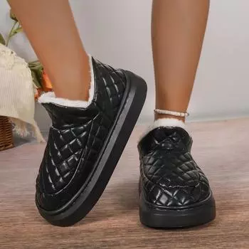 Модные новые женские ботинки с круглым носком, плоские туфли для женщин, зимние ботинки на платформе, нескользящие, повседневные, с низким верхом на щиколотке, женские туфли 36-37 чёрный