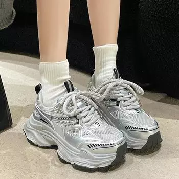 Fashion New Women s Breathable Casual Soft Sole Breathable Comfortable Sports Shoes Mesh Flats Lightweight Breathable Running Shoes 35 серебряный