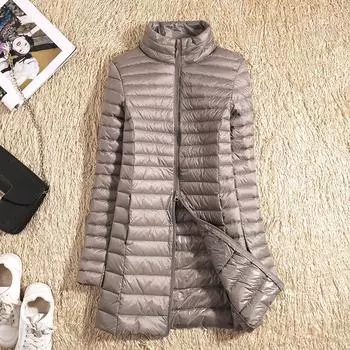 МОДА Новая женская одежда Стойка воротник пуховик средней длины женская легкая и тонкая куртка большого размера Тонкая модная одежда M чёрный