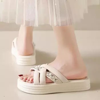 Fashion New Women s Fashion Trend Outdoor Lightweight and Comfortable Thick Sole Elevated Casual Beach Slippers 35 бежевый