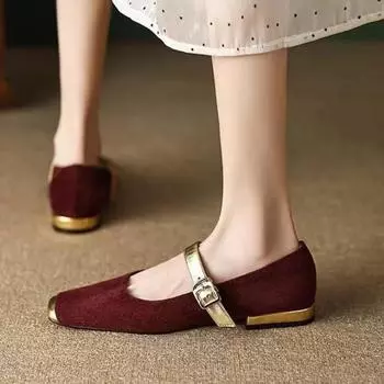 Fashion New Women s Flats Gold Toe Mary Janes Shoes Low Heels Designer Ballet Flats Patchwork Spring Shoes Zapatos Mujer 35 чёрный