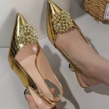 Fashion new women s shoes pointed head thin heel high heel single shoes empty crocodile leather pattern casual sandals 36 золотой