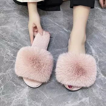 fashion New Women s Slippers Round Toe Flat Shoes for Women Slip-on Shallow Shoes Outdoor Causal Solid Color Plush Open Toe Slippers 36-37 чёрный