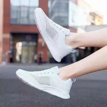 Мода Новые женские Sweet Wind Trend Flying Woven Hollow Sports Casual Shoes Модные шнурованные сетчатые женские тенденции All-match Casual Shoes 35 черный белый