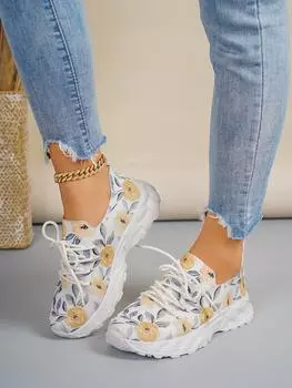 Новые модные женские туфли из вулканизированной кожи с круглым носком на плоской подошве для женщин, туфли на платформе со шнуровкой, легкие повседневные туфли с принтом, женские туфли на плоской подошве 36 небесно-голубой