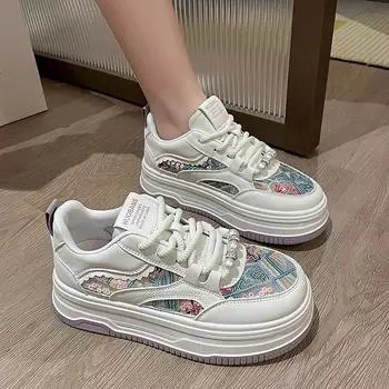 Модные новые женские туфли, весенние универсальные белые туфли с вышивкой в стиле ретро, Ins Tide, повседневные кроссовки для студентов с толстой подошвой, размер плюс 40 35 белый