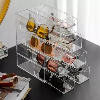Fashion Newest Acrylic Drawer Box 4-layer Sunglasses Storage Organizer Box Desktop Sundries Storage Pull Glasses Containers Box