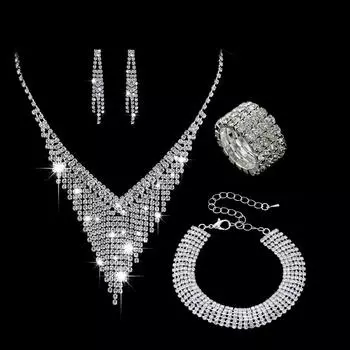 Модная ниша, атмосферное ожерелье с кисточками, серьги, кольцо со стразами, браслет, комплект из четырех предметов, аксессуары для банкета высокого класса