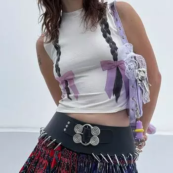 Модный нишевый принт с косами без рукавов круглый вырез пуловер без воротника короткий жилет универсальный топ L белый