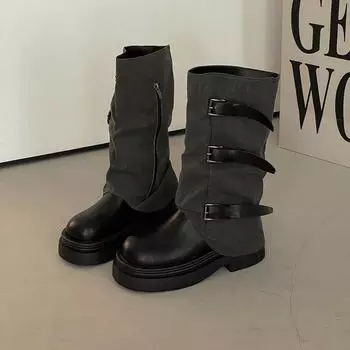Fashion niche leather boots design sense retro thick heel short boots autumn new knight boots Martin boots women s boots 35