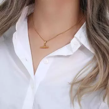 Fashion niche personality popular titanium steel plated 18K gold circle one-word pendant earrings necklace women