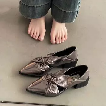 Fashion niche pointed head shallow mouth women s shoes spring and summer new fashion hollow pleated wedge heel light luxury single shoes temperament 35 чёрный