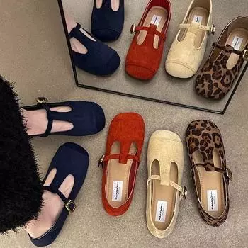 Fashion niche shallow mouth Mary Jane single shoes women s autumn 2024 new one-word buckle Mori comfortable flat women s shoes 35 красный