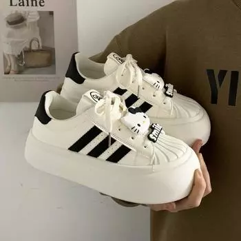 Fashion niche shell head black big head bread shoes women s platform new casual sports board shoes 35
