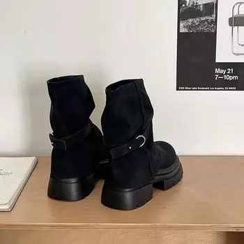 Fashion niche simple pleated trousers Martin boots children s autumn and winter new thick-soled Maillard short boots 35