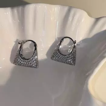 Fashion niche unique satchel design earrings women s light luxury high-end full zircon earrings simple super flash earrings new A pair of copper