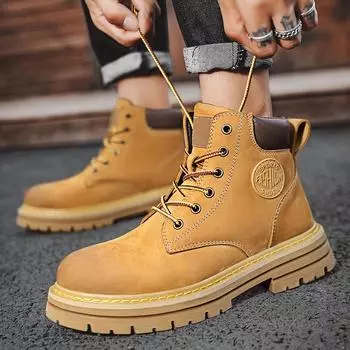 Fashion No/with Fur Genuine Leather Footwear Resistant Motorcycle Boots Soft Bottom Work Boot Anti-slip Yellow Boots for Men Women Boots 38