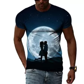 Мода Немейнстрим 3D Печать Футболка Любовник Пары Лето Мужская Рубашка Луна Женская Повседневная Одежда Топы 6XL