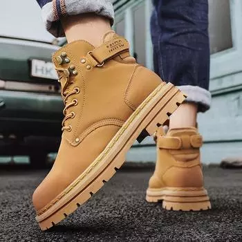 Fashion Non-Slip Casual Leather Men s Motorcycle Boots New Arrival Fashion High Top Shoes Comfortable Ankle Boots Versatile Basic Botas 36