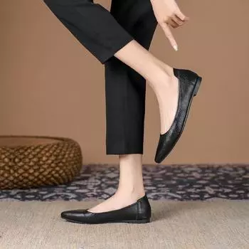 Fashion Normal Leather Casual Black Formal Women s Summer Footwear Pointed Toe Shoes for Woman 2024 Moccasins Office Flats Flat Y2k 35