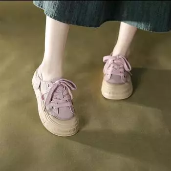 Fashion Off White Women s Shoes High On Platform Canvas Lace Up Pink Offer New Arrival 2024 Korean With Promotion Hot A Female Footwear 35